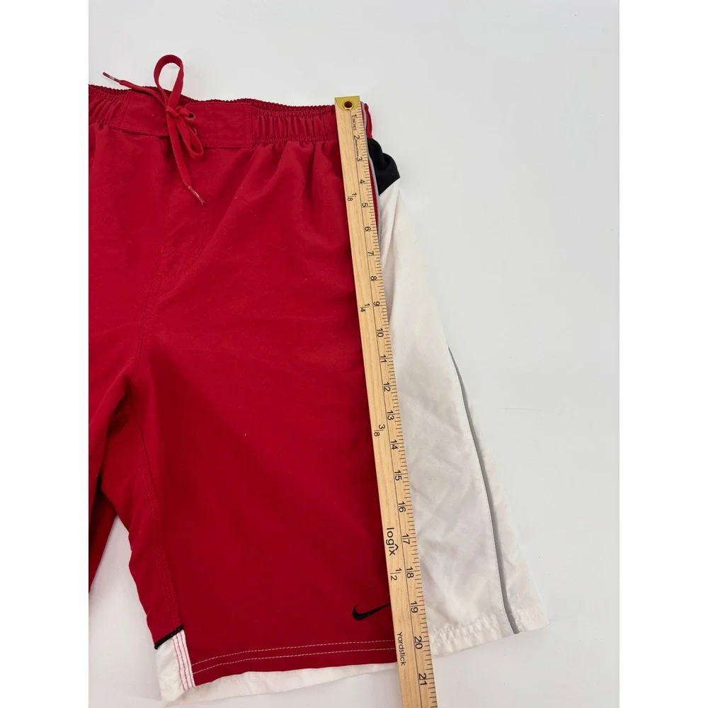 Nike Swim Trunks Mens Medium Red White Black Colorblock Mesh Lined Board Shorts